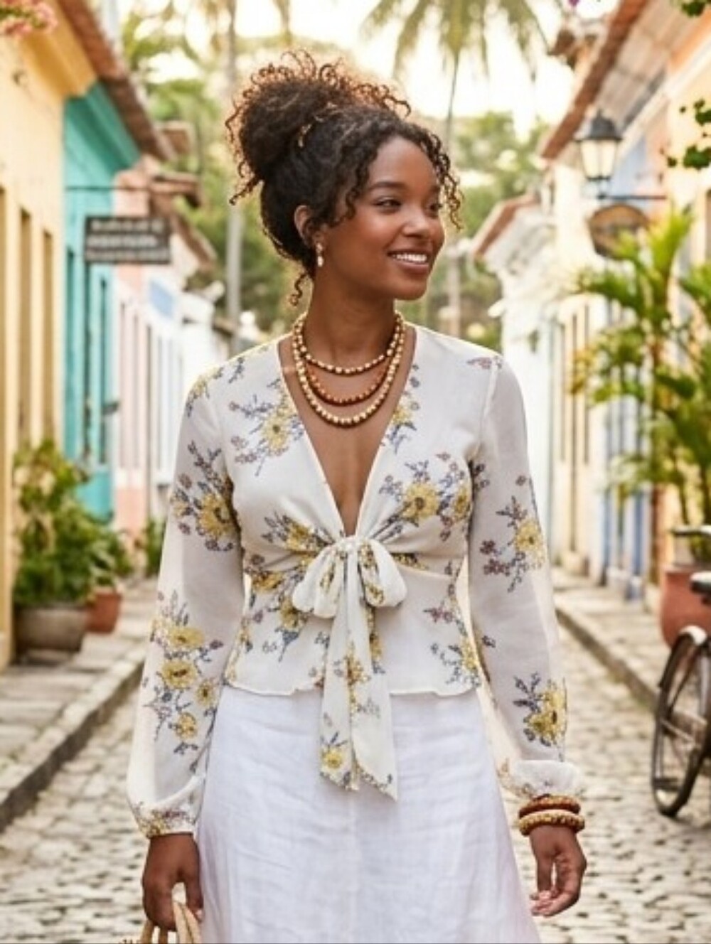 Forever21 Floral Tie Front Floral Blouse